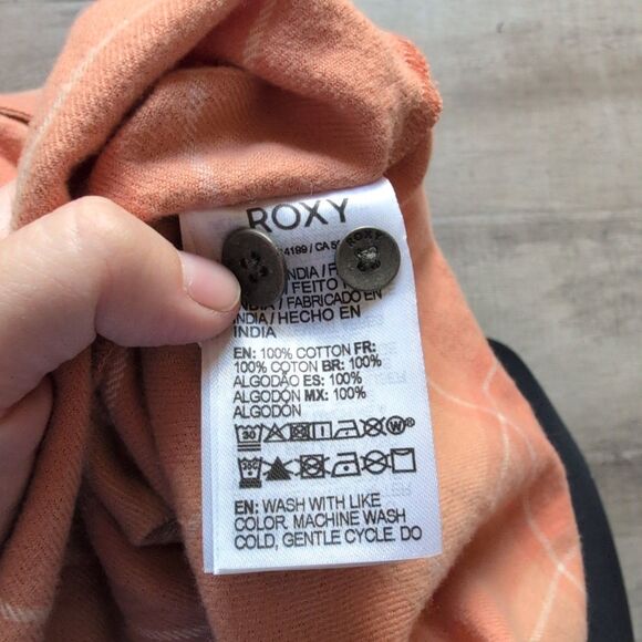 Roxy Women Orange Plaid Cotton Button Down Flannel Shirt XS/S - Picture 5 of 6